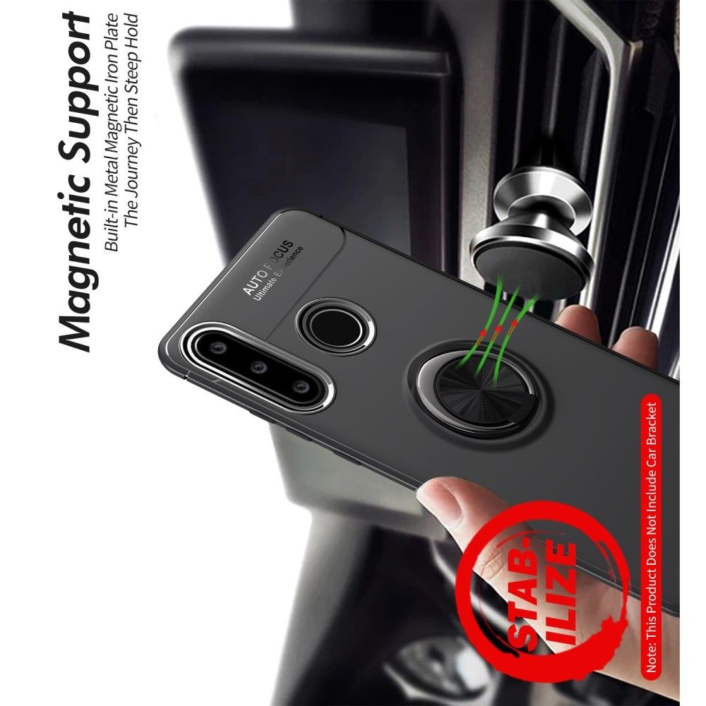 Силиконовый Чехол для Магнитного Держателя с Кольцом для Пальца Подставкой для Huawei P30 Lite Черный