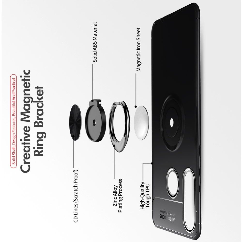 Силиконовый Чехол для Магнитного Держателя с Кольцом для Пальца Подставкой для Huawei P30 Lite Черный