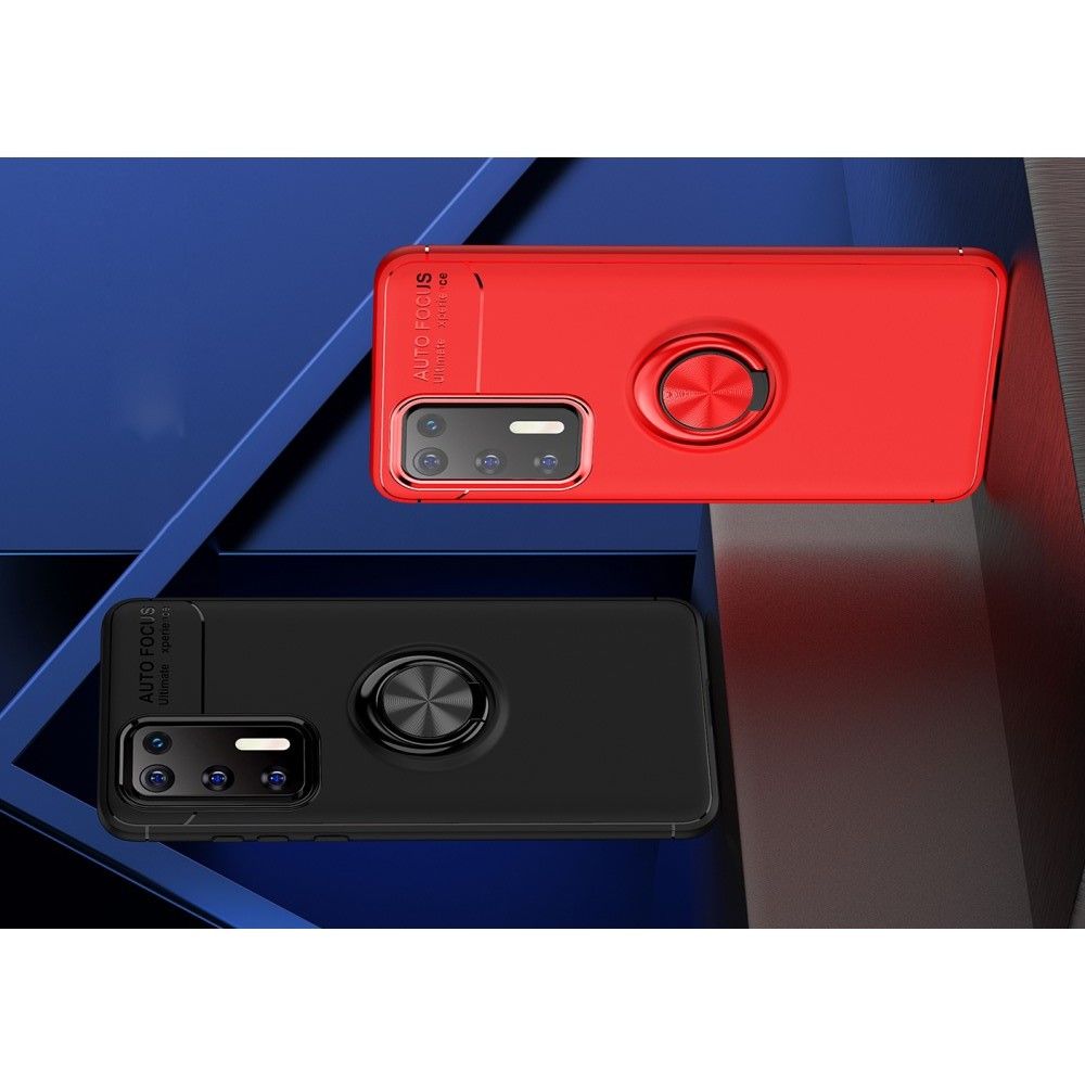 Силиконовый Чехол для Магнитного Держателя с Кольцом для Пальца Подставкой для Huawei P40 Синий / Черный