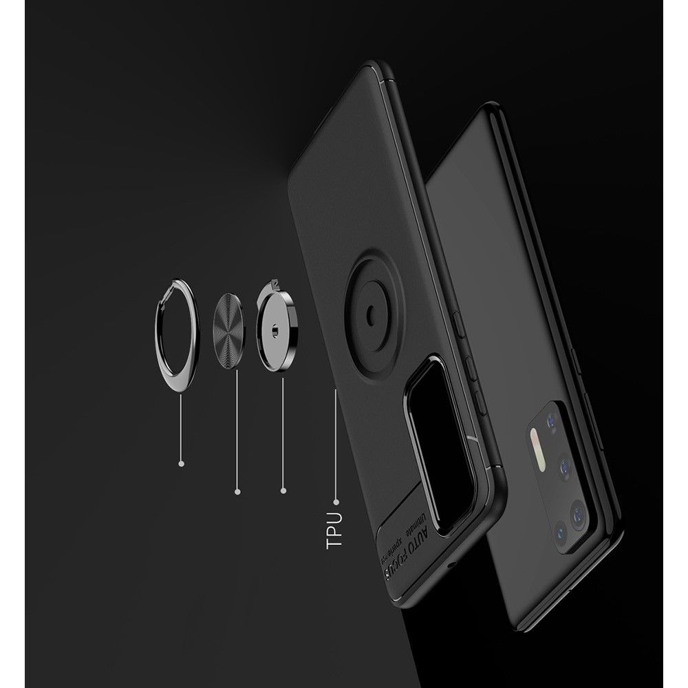 Силиконовый Чехол для Магнитного Держателя с Кольцом для Пальца Подставкой для Huawei P40 Розовое Золото / Черный