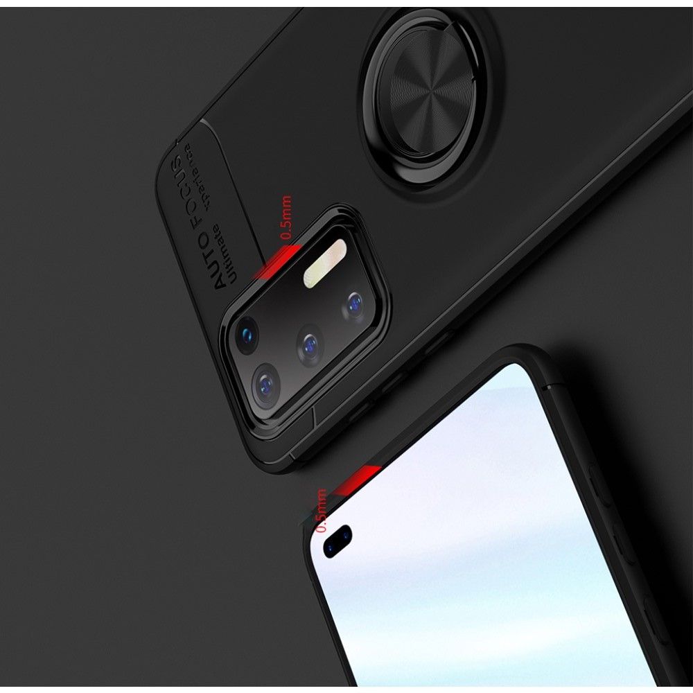 Силиконовый Чехол для Магнитного Держателя с Кольцом для Пальца Подставкой для Huawei P40 Красный / Черный
