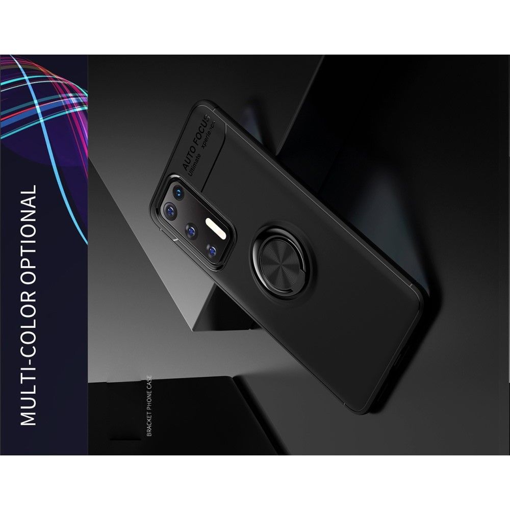 Силиконовый Чехол для Магнитного Держателя с Кольцом для Пальца Подставкой для Huawei P40 Синий / Черный