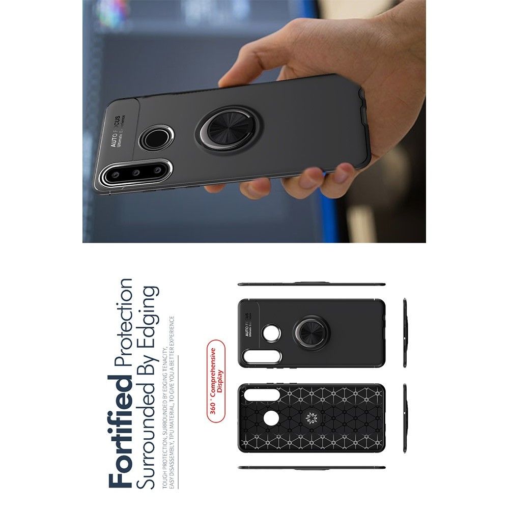 Силиконовый Чехол для Магнитного Держателя с Кольцом для Пальца Подставкой для Huawei P40 lite E Красный / Черный