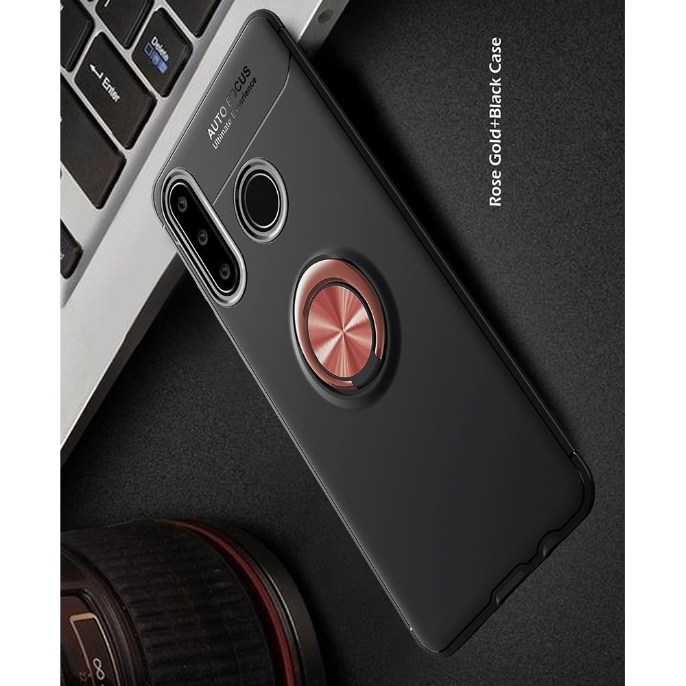Силиконовый Чехол для Магнитного Держателя с Кольцом для Пальца Подставкой для Huawei P40 lite E Красный / Черный
