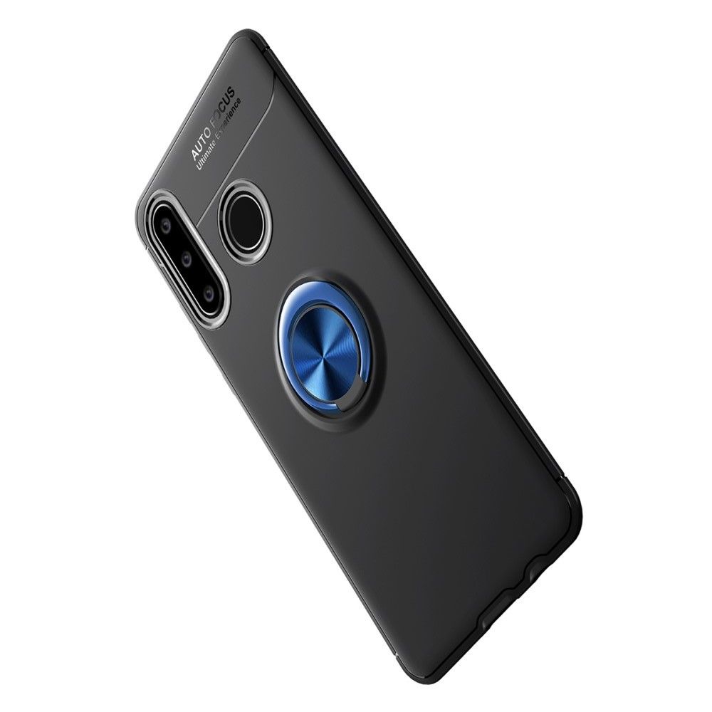 Силиконовый Чехол для Магнитного Держателя с Кольцом для Пальца Подставкой для Huawei P40 lite E Синий / Черный