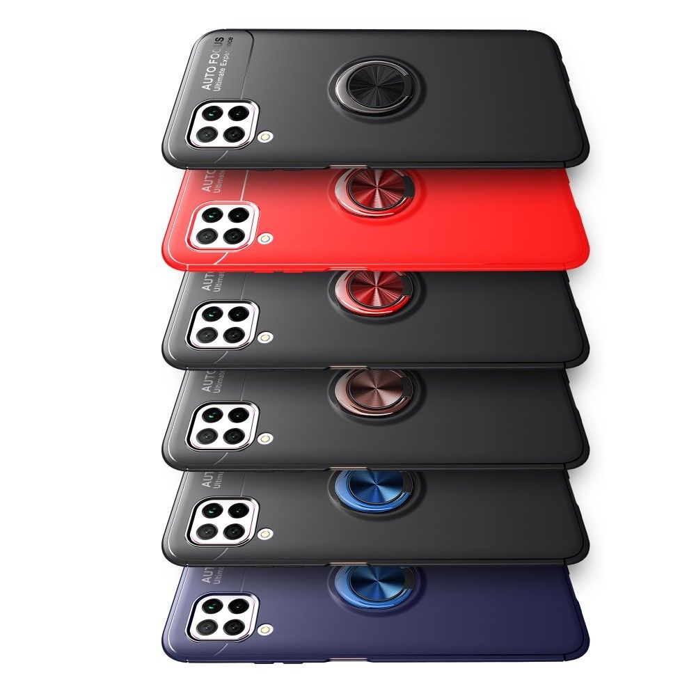 Силиконовый Чехол для Магнитного Держателя с Кольцом для Пальца Подставкой для Huawei P40 Lite Синий / Черный