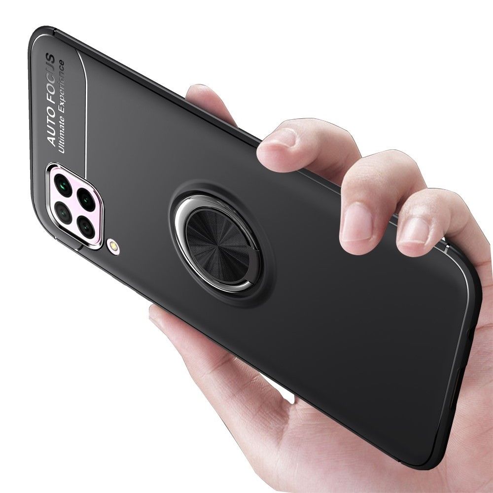 Силиконовый Чехол для Магнитного Держателя с Кольцом для Пальца Подставкой для Huawei P40 Lite Розовое Золото / Черный