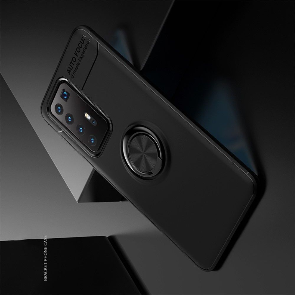 Силиконовый Чехол для Магнитного Держателя с Кольцом для Пальца Подставкой для Huawei P40 Pro Черный