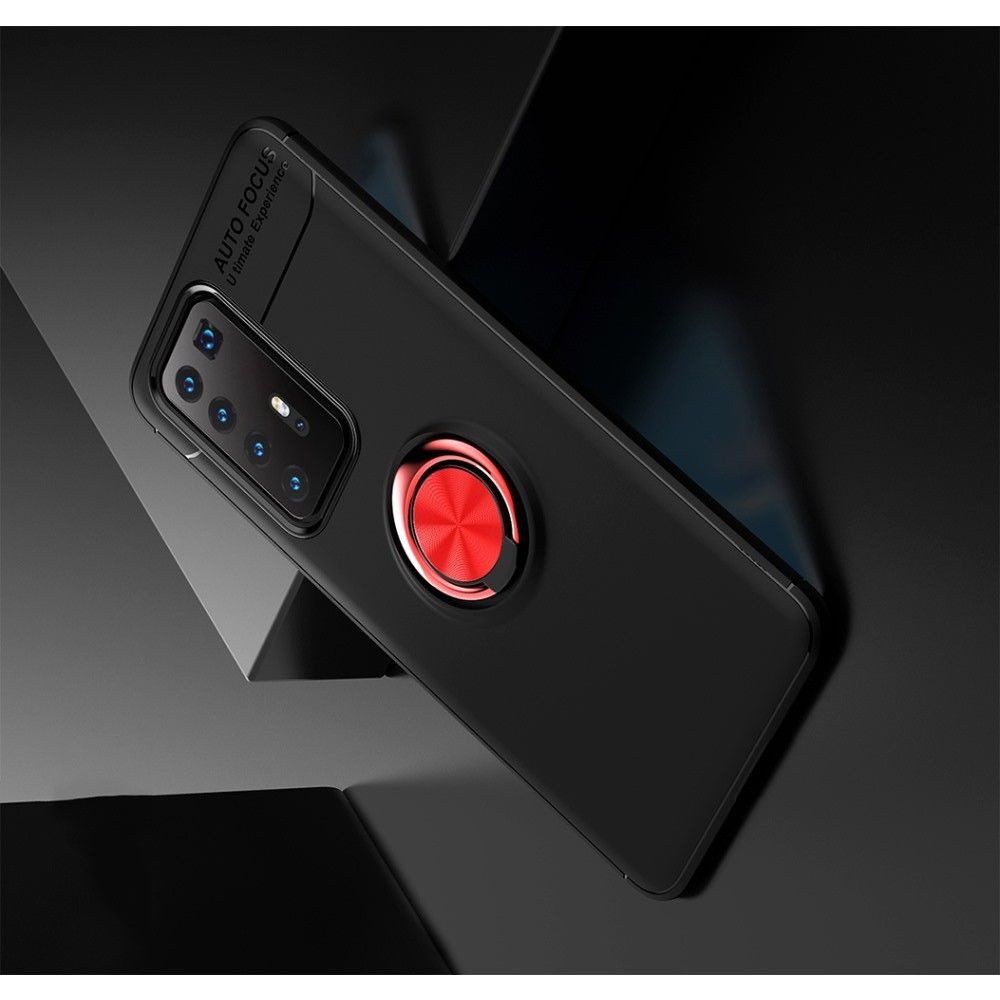 Силиконовый Чехол для Магнитного Держателя с Кольцом для Пальца Подставкой для Huawei P40 Pro+ / Pro Plus Красный / Черный