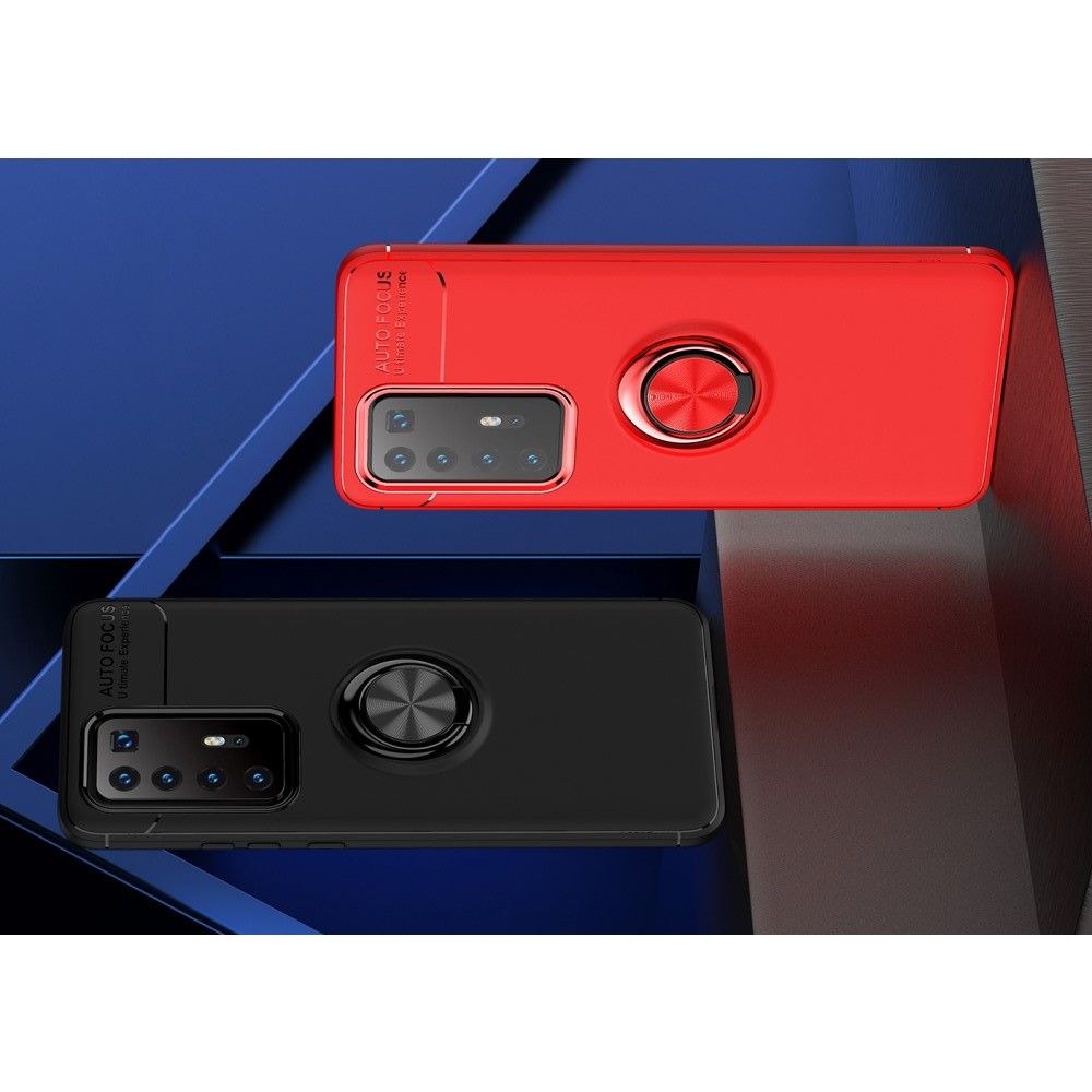 Силиконовый Чехол для Магнитного Держателя с Кольцом для Пальца Подставкой для Huawei P40 Pro+ / Pro Plus Синий / Черный