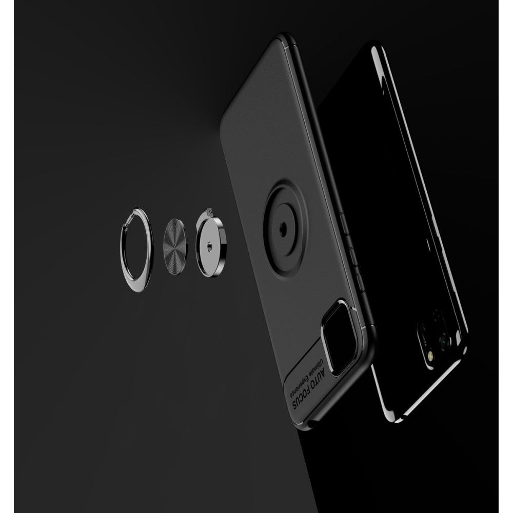 Силиконовый Чехол для Магнитного Держателя с Кольцом для Пальца Подставкой для Huawei Y5p / Honor 9S Синий / Черный