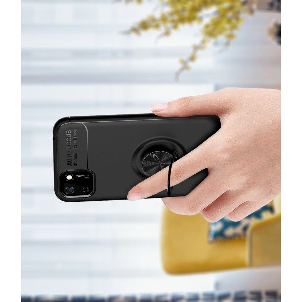 Силиконовый Чехол для Магнитного Держателя с Кольцом для Пальца Подставкой для Huawei Y5p / Honor 9S Черный
