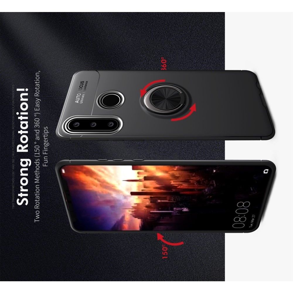 Силиконовый Чехол для Магнитного Держателя с Кольцом для Пальца Подставкой для Huawei Y6p Красный / Черный