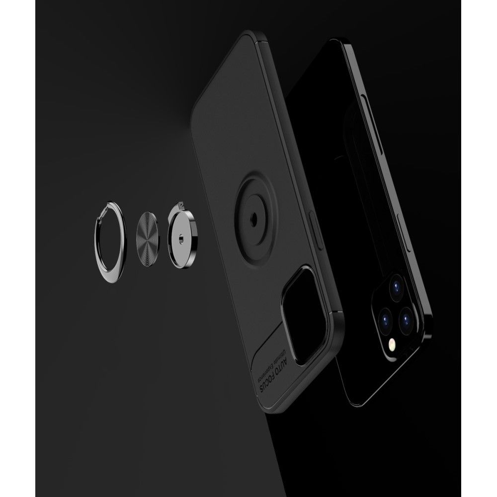 Силиконовый Чехол для Магнитного Держателя с Кольцом для Пальца Подставкой для iPhone 12 / 12 Pro Черный
