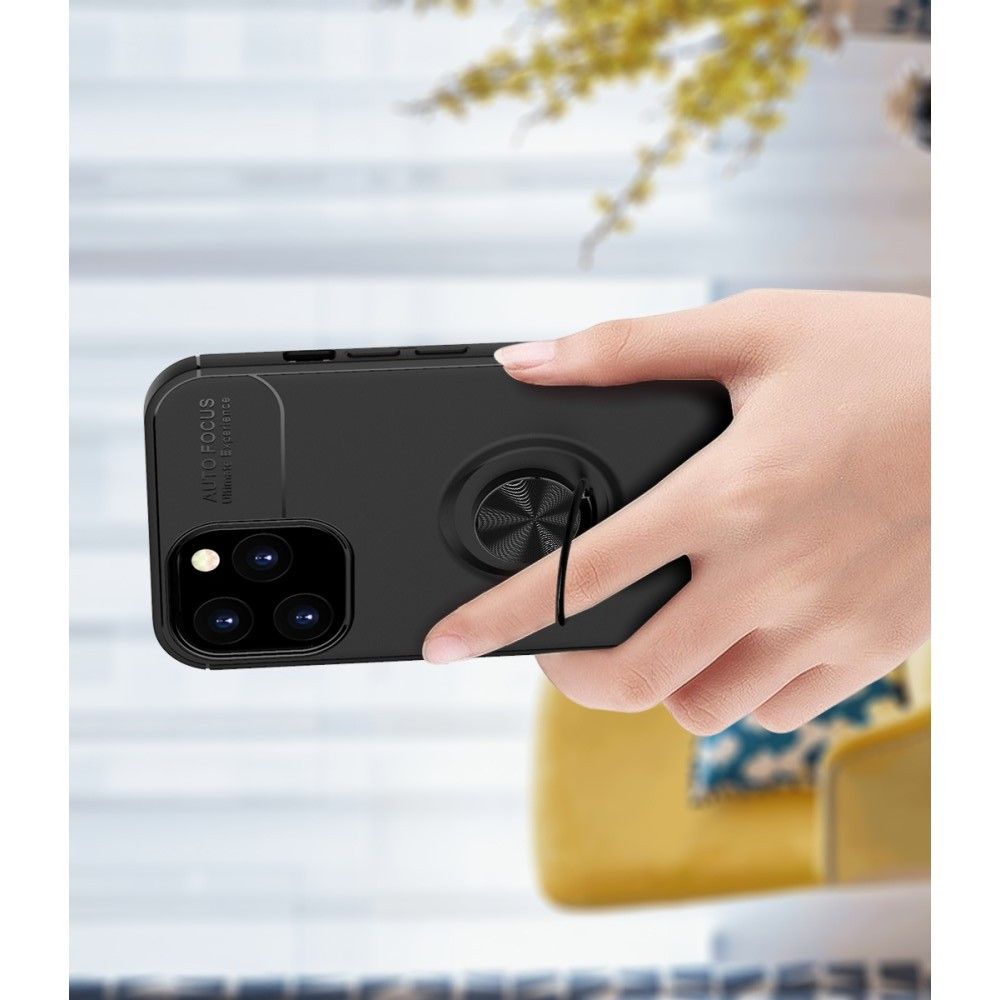 Силиконовый Чехол для Магнитного Держателя с Кольцом для Пальца Подставкой для iPhone 12 Pro Max 6.7 Черный