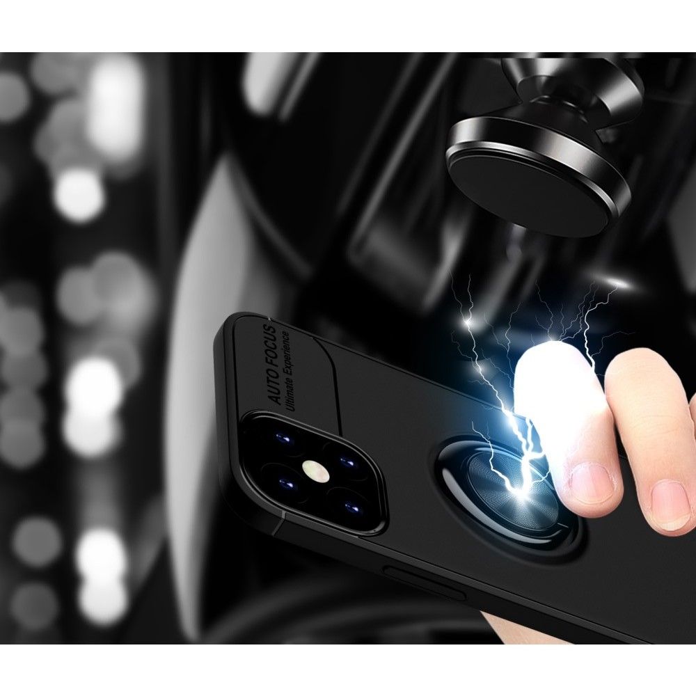 Силиконовый Чехол для Магнитного Держателя с Кольцом для Пальца Подставкой для iPhone 12 mini Синий / Черный