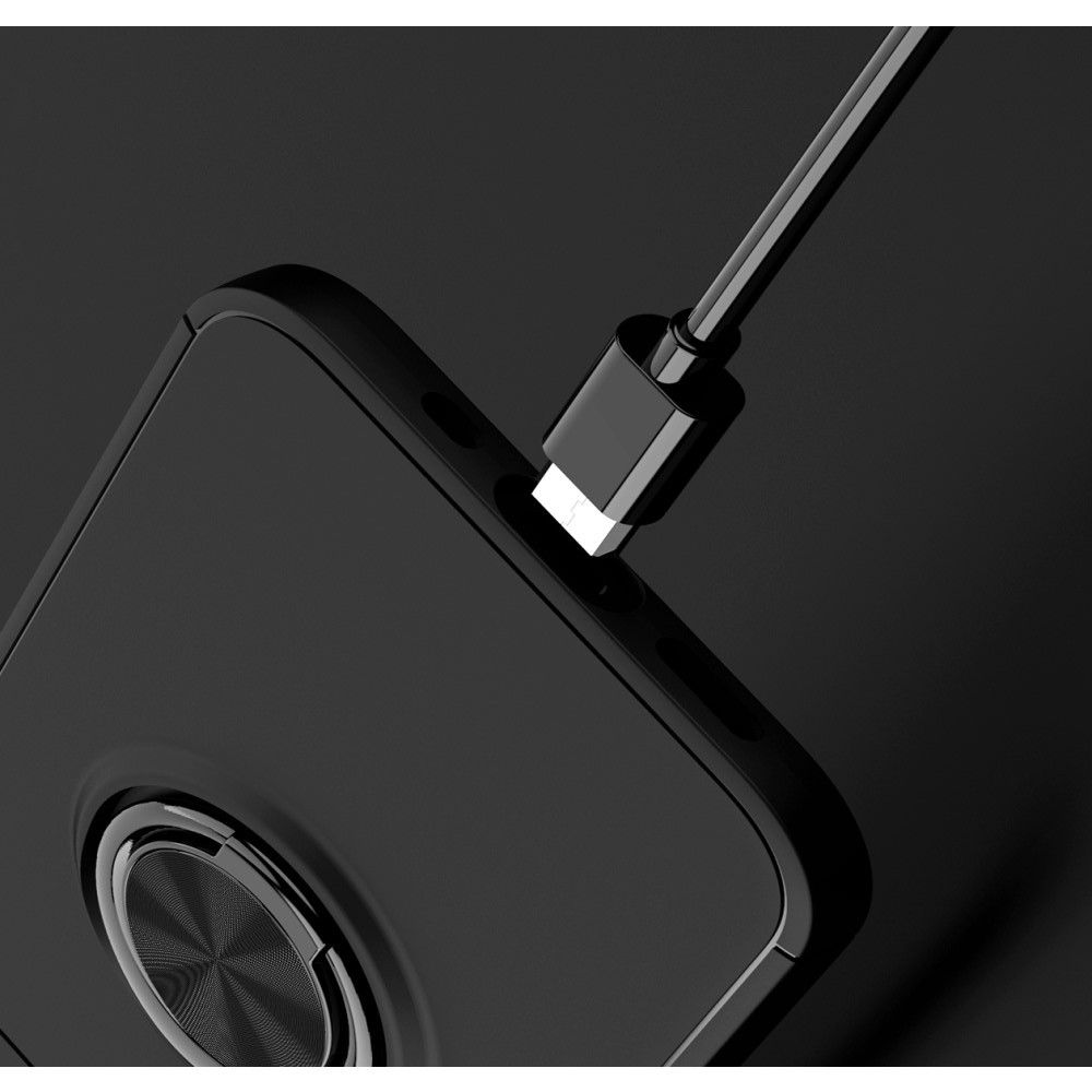 Силиконовый Чехол для Магнитного Держателя с Кольцом для Пальца Подставкой для iPhone 12 mini Розовое Золото / Черный