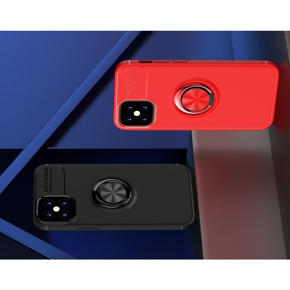Силиконовый Чехол для Магнитного Держателя с Кольцом для Пальца Подставкой для iPhone 12 mini Красный / Черный
