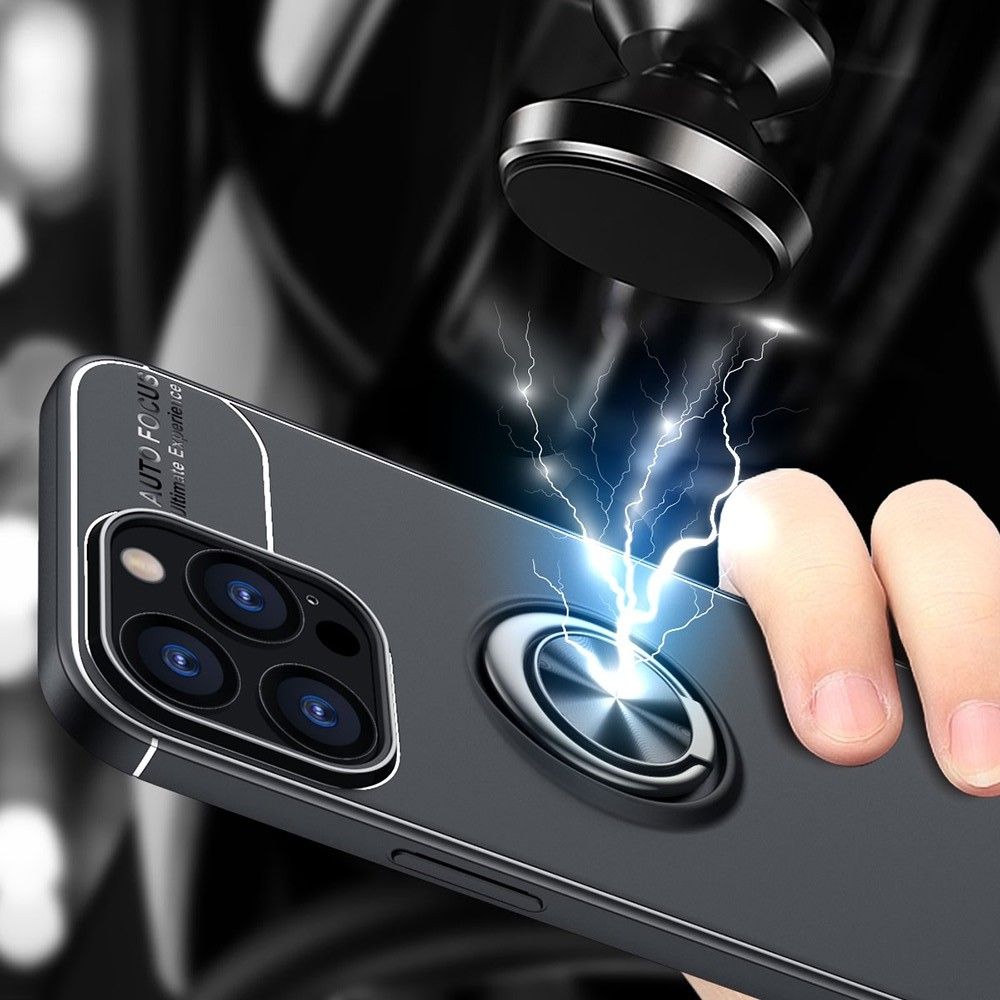 Силиконовый Чехол для Магнитного Держателя с Кольцом для Пальца Подставкой для iPhone 13 Pro Черный