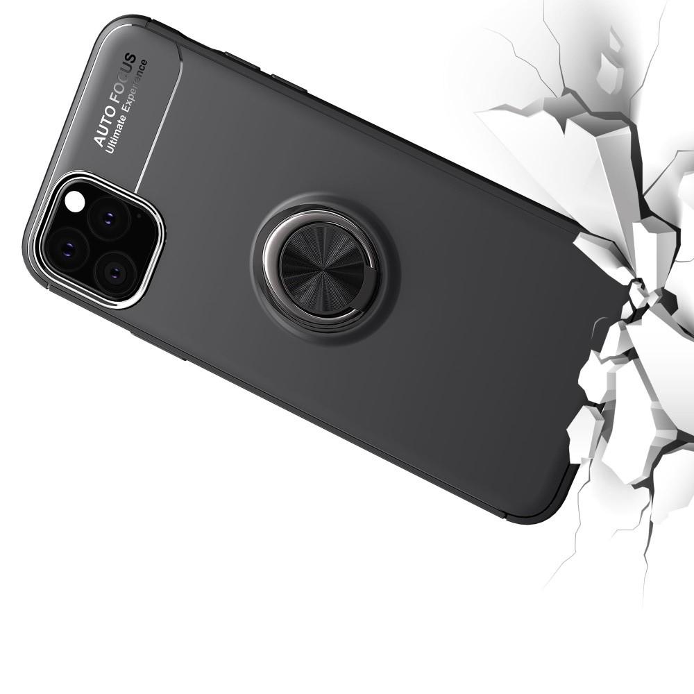 Силиконовый Чехол для Магнитного Держателя с Кольцом для Пальца Подставкой для iPhone 11 Pro Черный