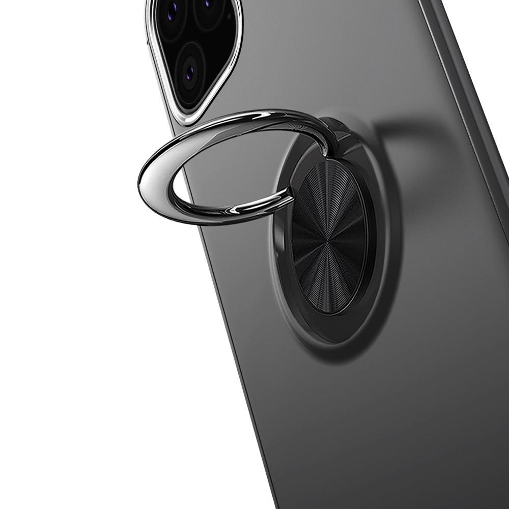 Силиконовый Чехол для Магнитного Держателя с Кольцом для Пальца Подставкой для iPhone 11 Pro Max Черный