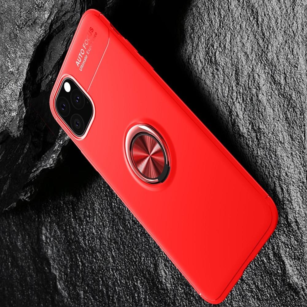 Силиконовый Чехол для Магнитного Держателя с Кольцом для Пальца Подставкой для iPhone 11 Pro Max Красный