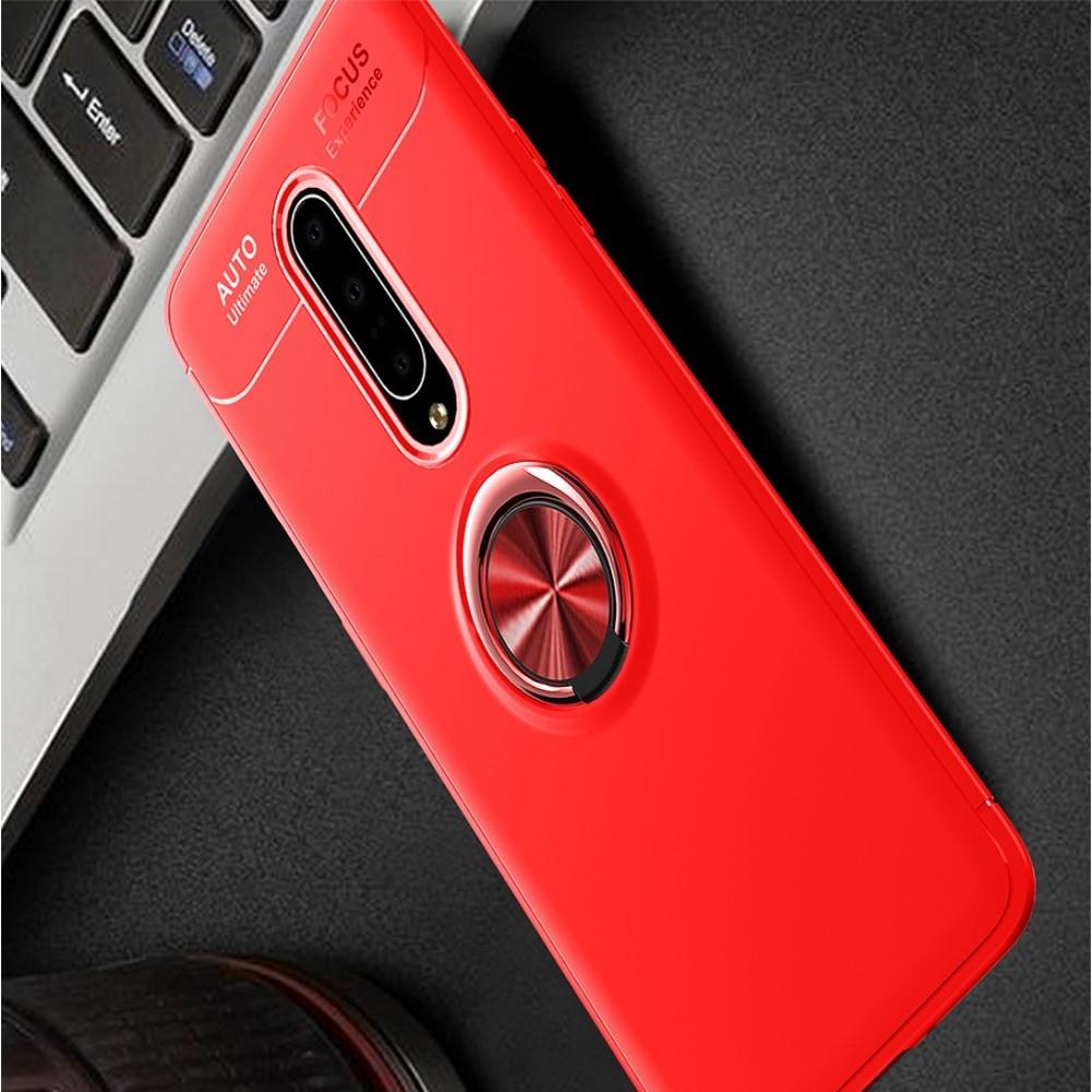 Силиконовый Чехол для Магнитного Держателя с Кольцом для Пальца Подставкой для OnePlus 7 Pro Красный