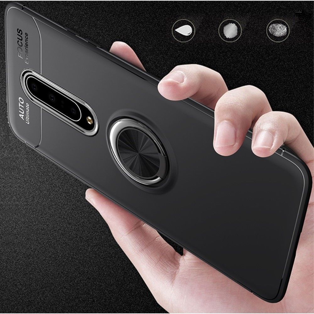Силиконовый Чехол для Магнитного Держателя с Кольцом для Пальца Подставкой для OnePlus 8 Синий / Черный