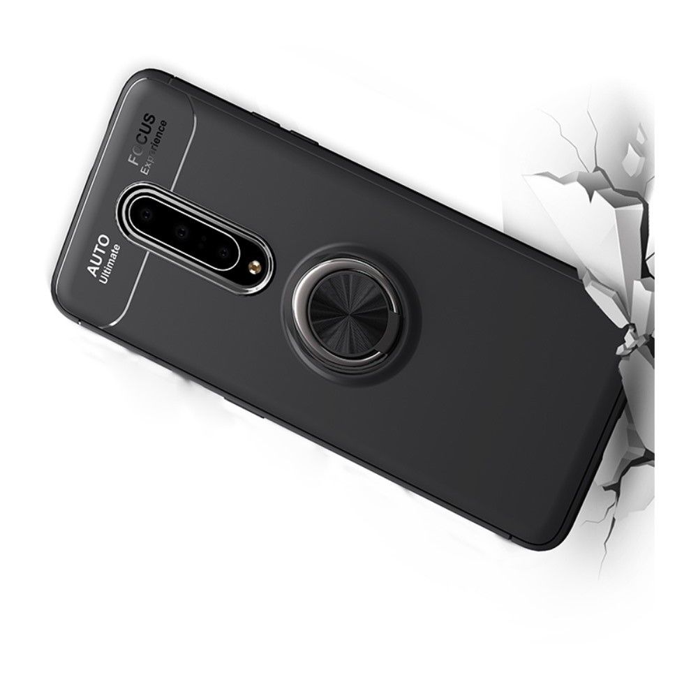 Силиконовый Чехол для Магнитного Держателя с Кольцом для Пальца Подставкой для OnePlus 8 Черный