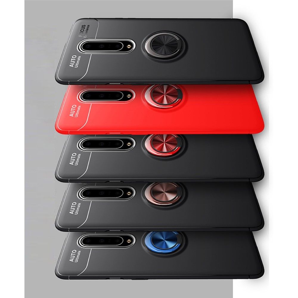 Силиконовый Чехол для Магнитного Держателя с Кольцом для Пальца Подставкой для OnePlus 8 Синий / Черный