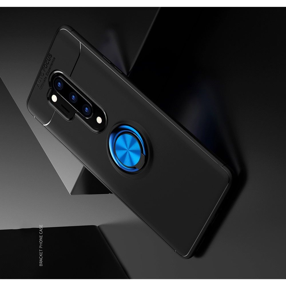 Силиконовый Чехол для Магнитного Держателя с Кольцом для Пальца Подставкой для OnePlus 8 Pro Синий / Черный