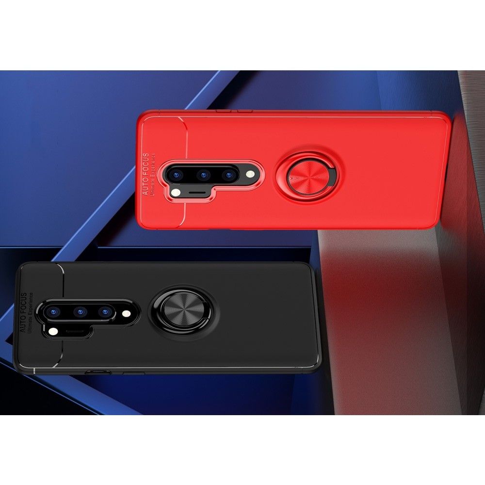 Силиконовый Чехол для Магнитного Держателя с Кольцом для Пальца Подставкой для OnePlus 8 Pro Розовый / Черный