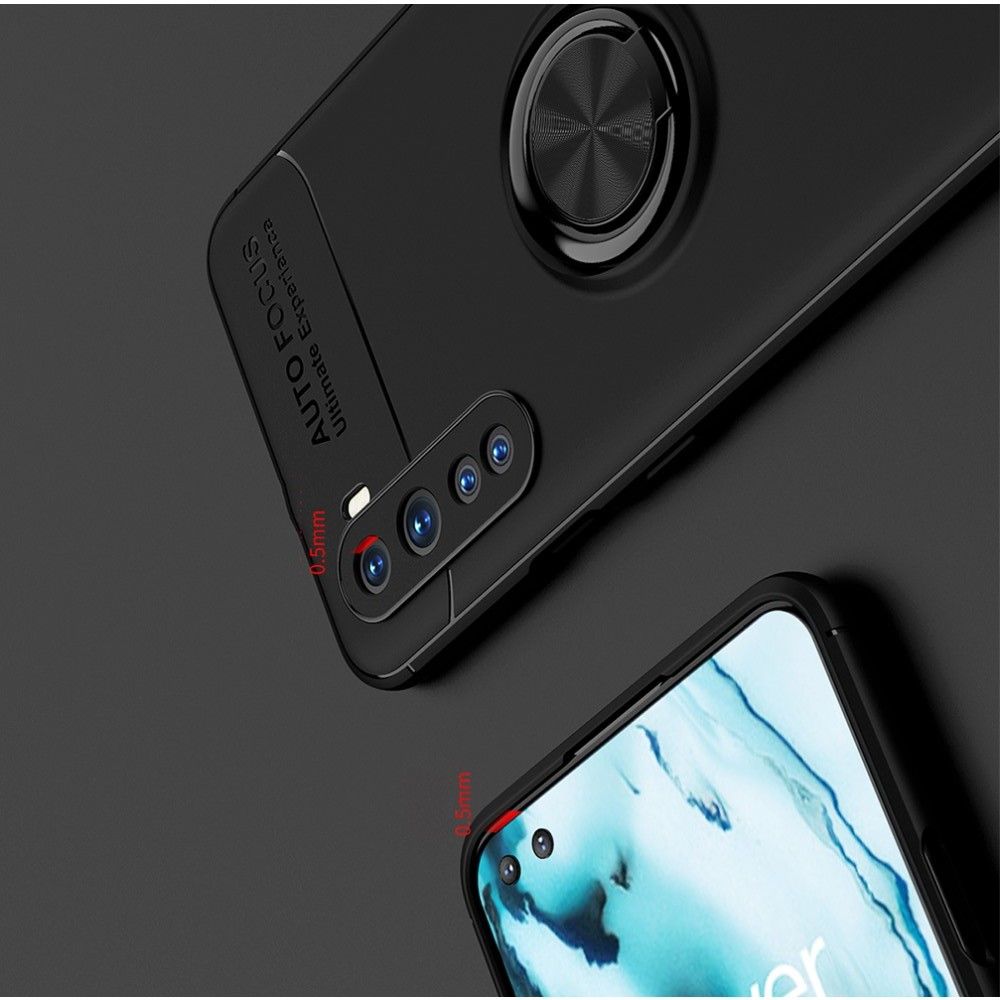 Силиконовый Чехол для Магнитного Держателя с Кольцом для Пальца Подставкой для OnePlus NORD Черный
