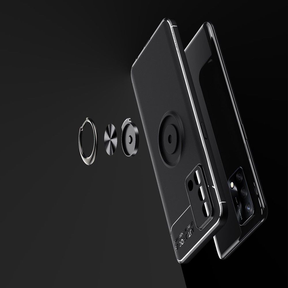 Силиконовый Чехол для Магнитного Держателя с Кольцом для Пальца Подставкой для Oppo A74 Черный