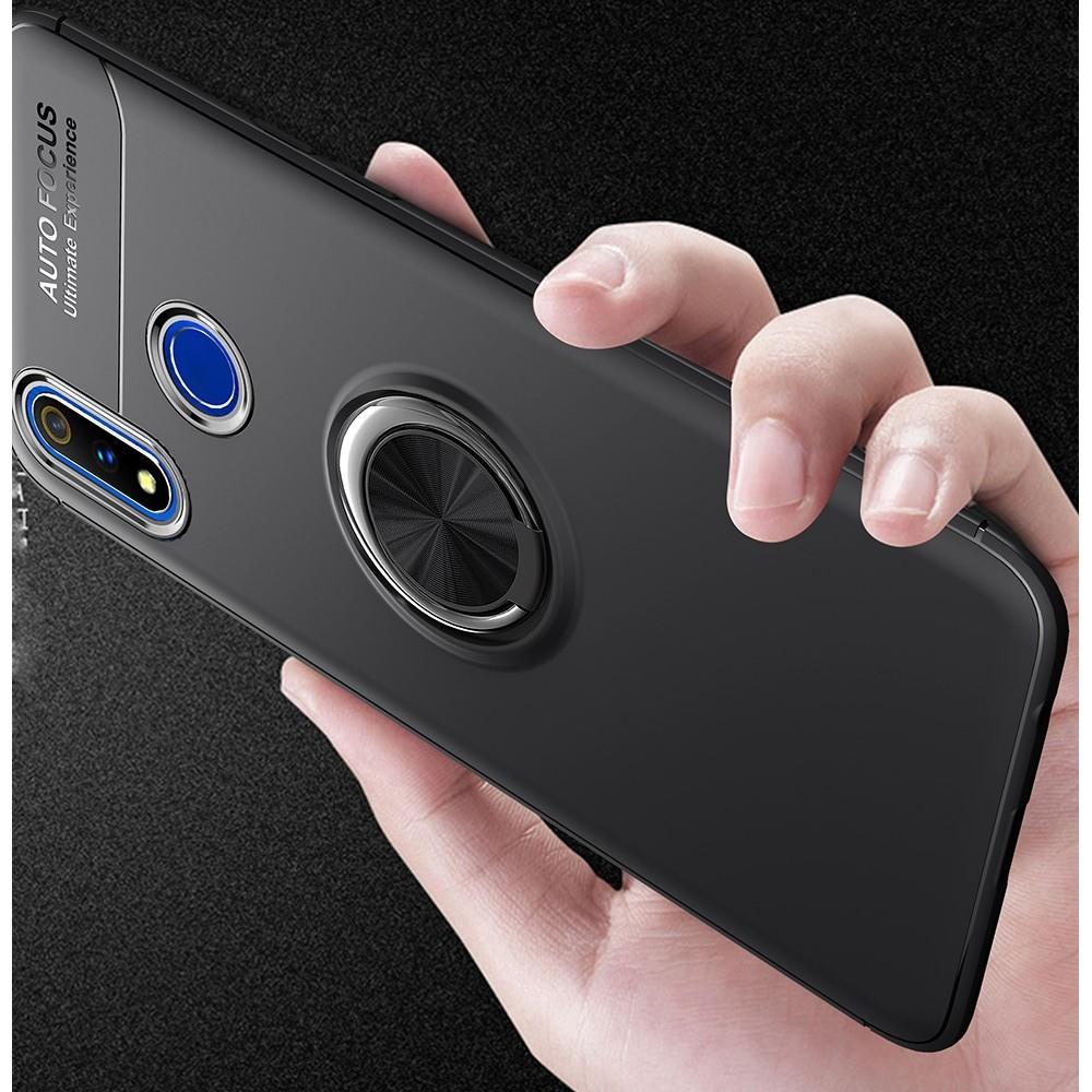Силиконовый Чехол для Магнитного Держателя с Кольцом для Пальца Подставкой для Oppo Realme 3 Pro / X Lite Черный
