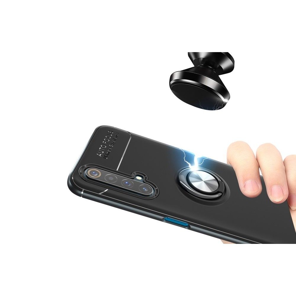 Силиконовый Чехол для Магнитного Держателя с Кольцом для Пальца Подставкой для Realme X3 Superzoom Розовое Золото / Черный