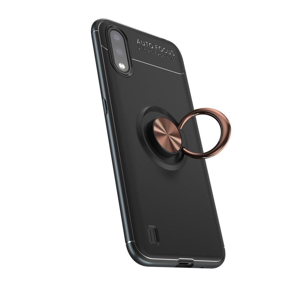 Силиконовый Чехол для Магнитного Держателя с Кольцом для Пальца Подставкой для Samsung Galaxy A01 Черный