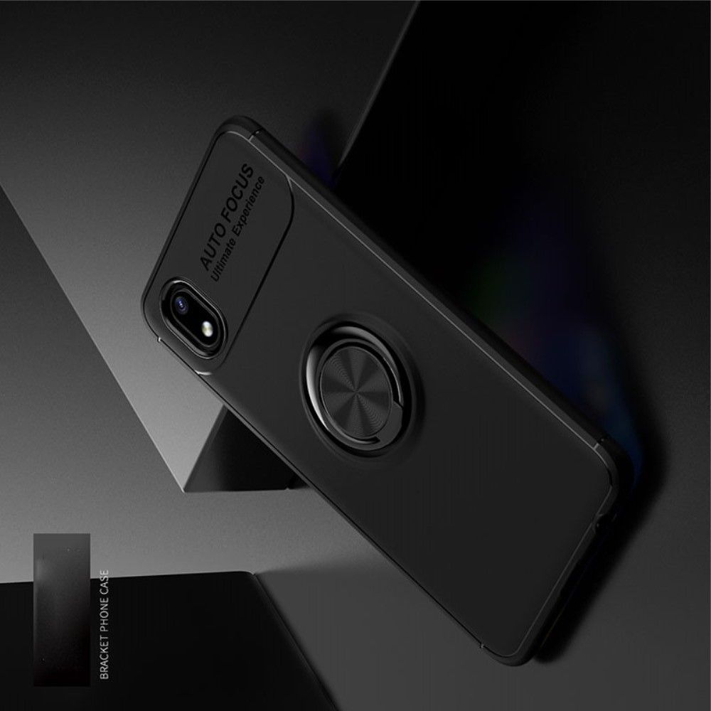 Силиконовый Чехол для Магнитного Держателя с Кольцом для Пальца Подставкой для Samsung Galaxy A01 Core Черный
