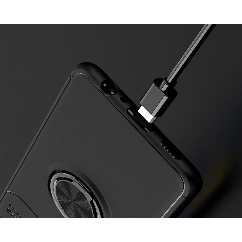 Силиконовый Чехол для Магнитного Держателя с Кольцом для Пальца Подставкой для Samsung Galaxy A01 Core Черный