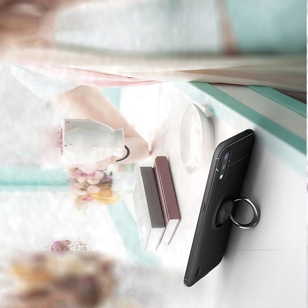 Силиконовый Чехол для Магнитного Держателя с Кольцом для Пальца Подставкой для Samsung Galaxy A01 Черный