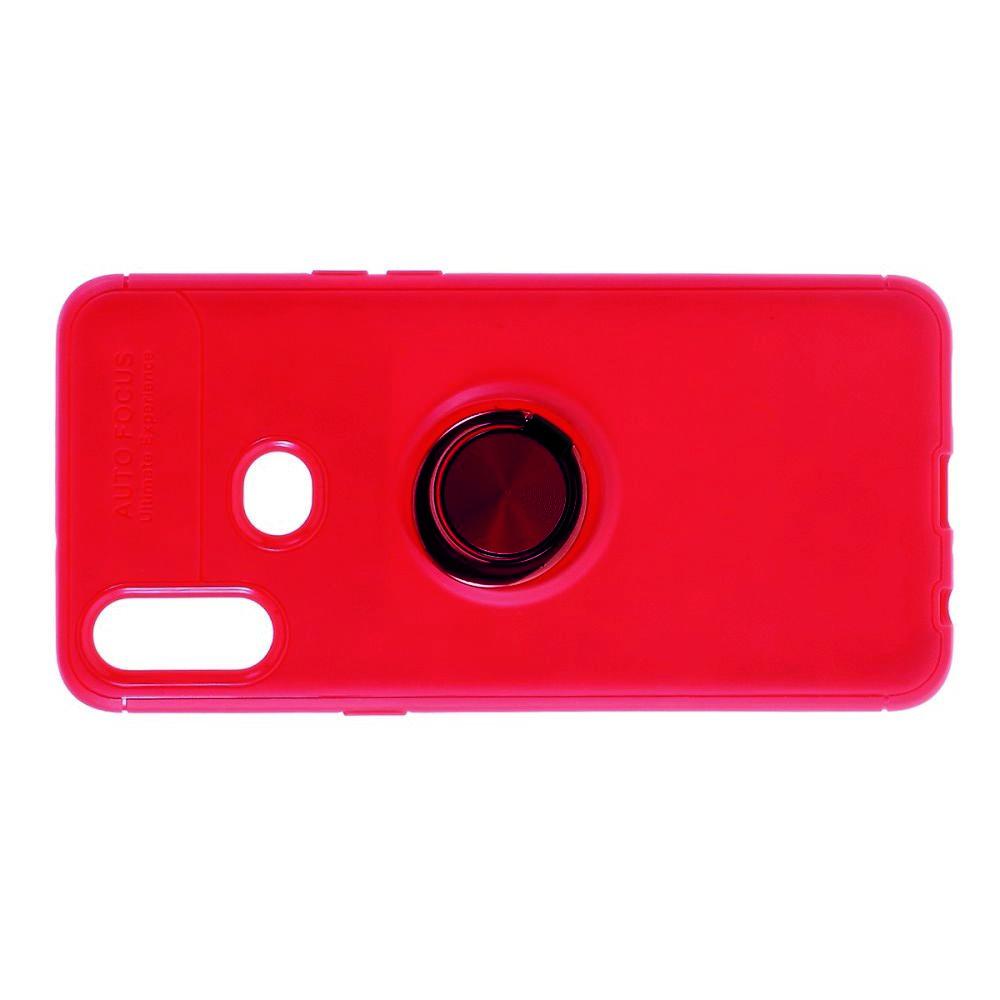 Силиконовый Чехол для Магнитного Держателя с Кольцом для Пальца Подставкой для Samsung Galaxy A10s Красный
