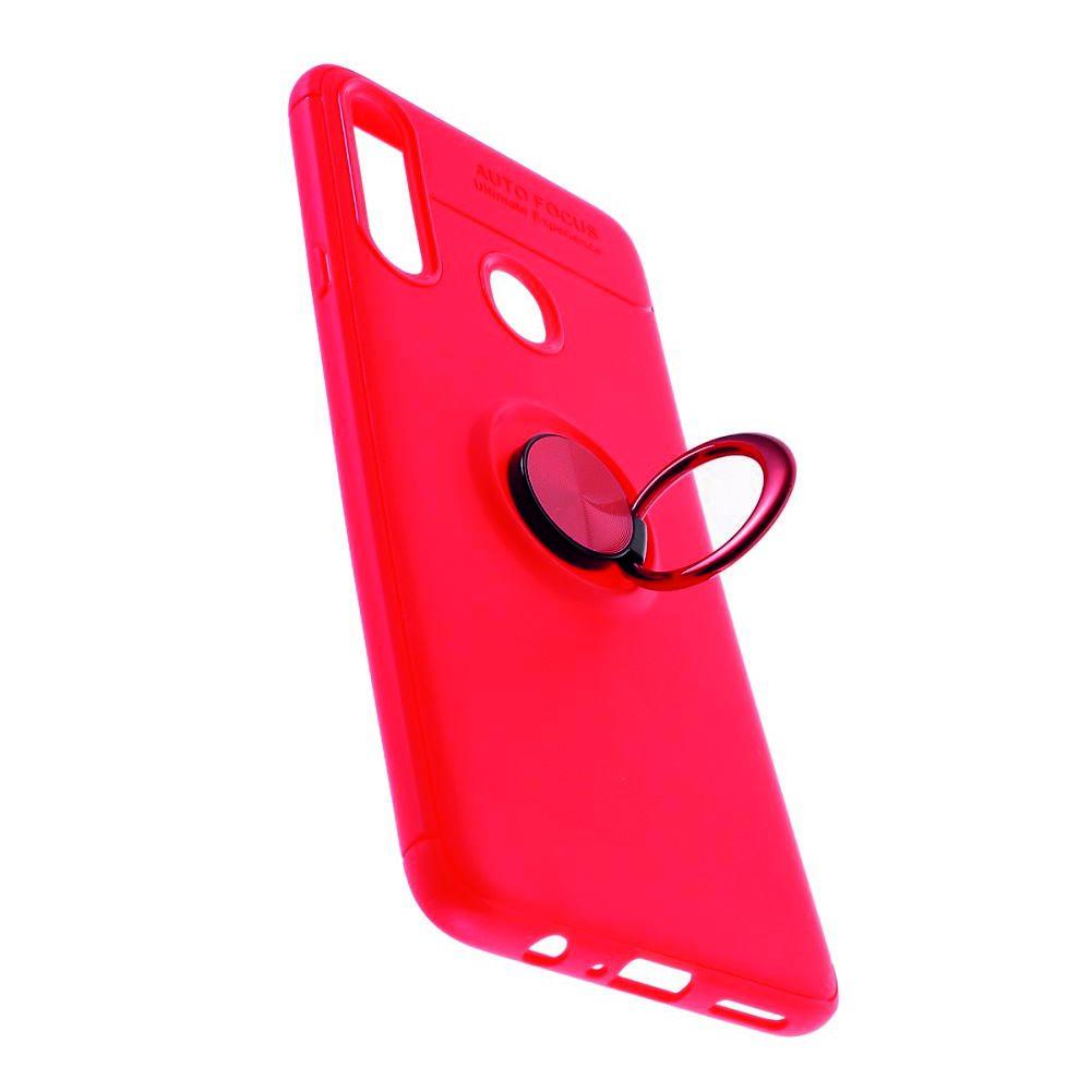 Силиконовый Чехол для Магнитного Держателя с Кольцом для Пальца Подставкой для Samsung Galaxy A20s Красный / Черный