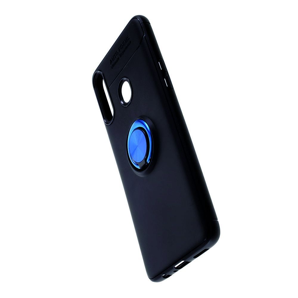 Силиконовый Чехол для Магнитного Держателя с Кольцом для Пальца Подставкой для Samsung Galaxy A20s Синий / Черный