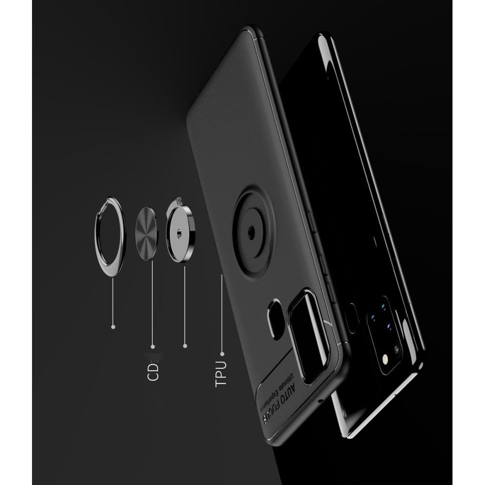 Силиконовый Чехол для Магнитного Держателя с Кольцом для Пальца Подставкой для Samsung Galaxy A21s Синий / Черный