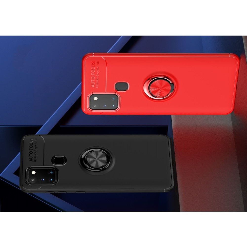 Силиконовый Чехол для Магнитного Держателя с Кольцом для Пальца Подставкой для Samsung Galaxy A21s Красный / Черный