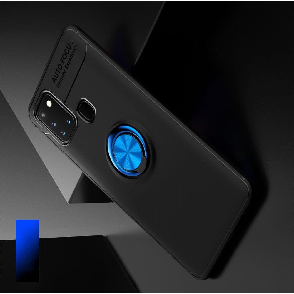 Силиконовый Чехол для Магнитного Держателя с Кольцом для Пальца Подставкой для Samsung Galaxy A21s Синий / Черный