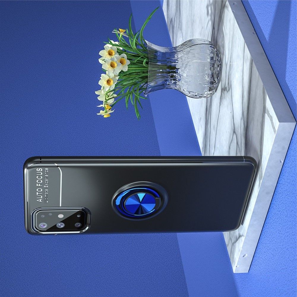 Силиконовый Чехол для Магнитного Держателя с Кольцом для Пальца Подставкой для Samsung Galaxy A31 Синий / Черный