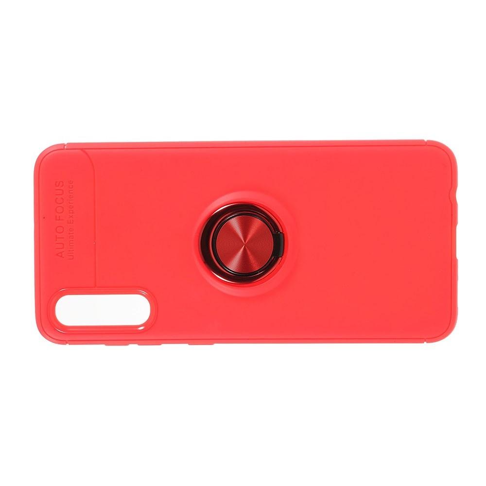 Силиконовый Чехол для Магнитного Держателя с Кольцом для Пальца Подставкой для Samsung Galaxy A50 Красный