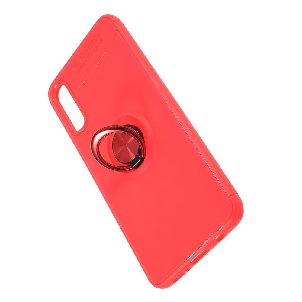 Силиконовый Чехол для Магнитного Держателя с Кольцом для Пальца Подставкой для Samsung Galaxy A50 Красный