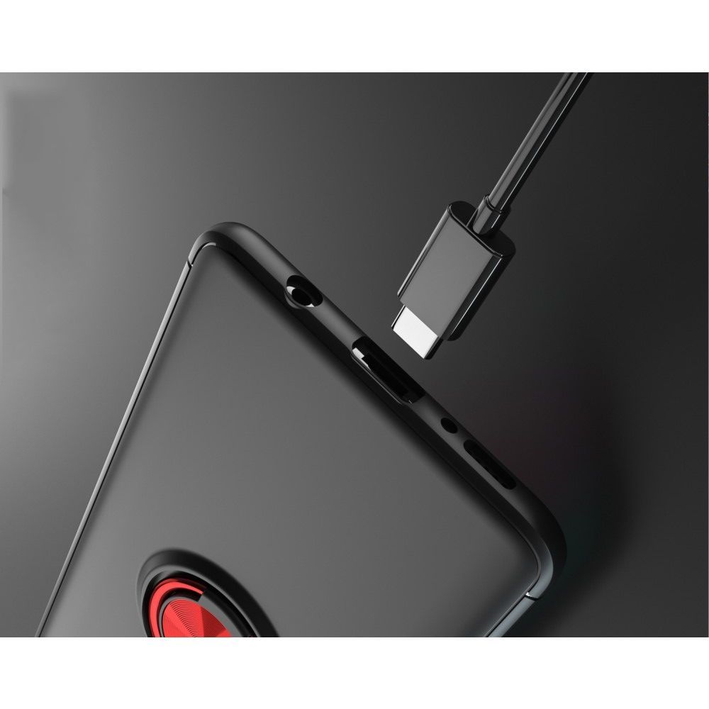 Силиконовый Чехол для Магнитного Держателя с Кольцом для Пальца Подставкой для Samsung Galaxy A51 Красный / Черный
